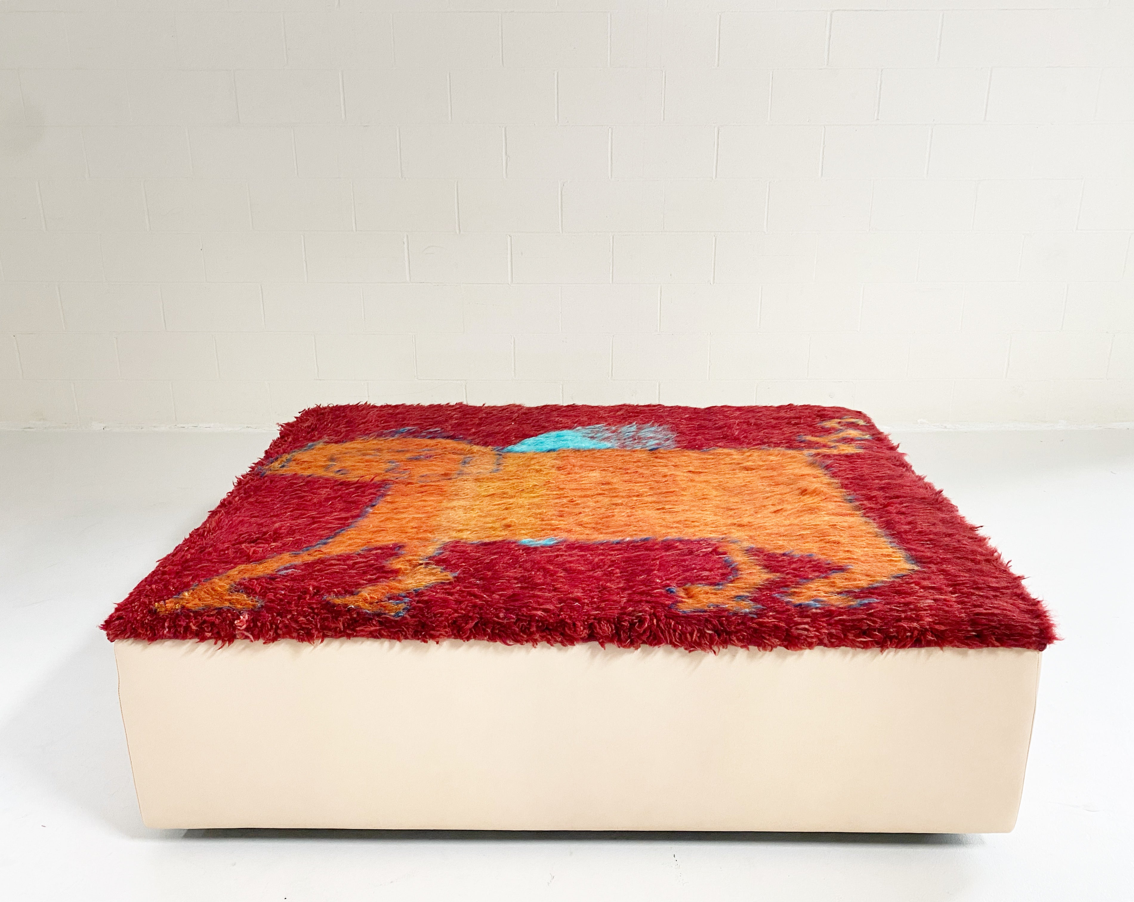 One-of-a-Kind Ottoman with Vintage Qashqai Gabbeh Rug from Iran