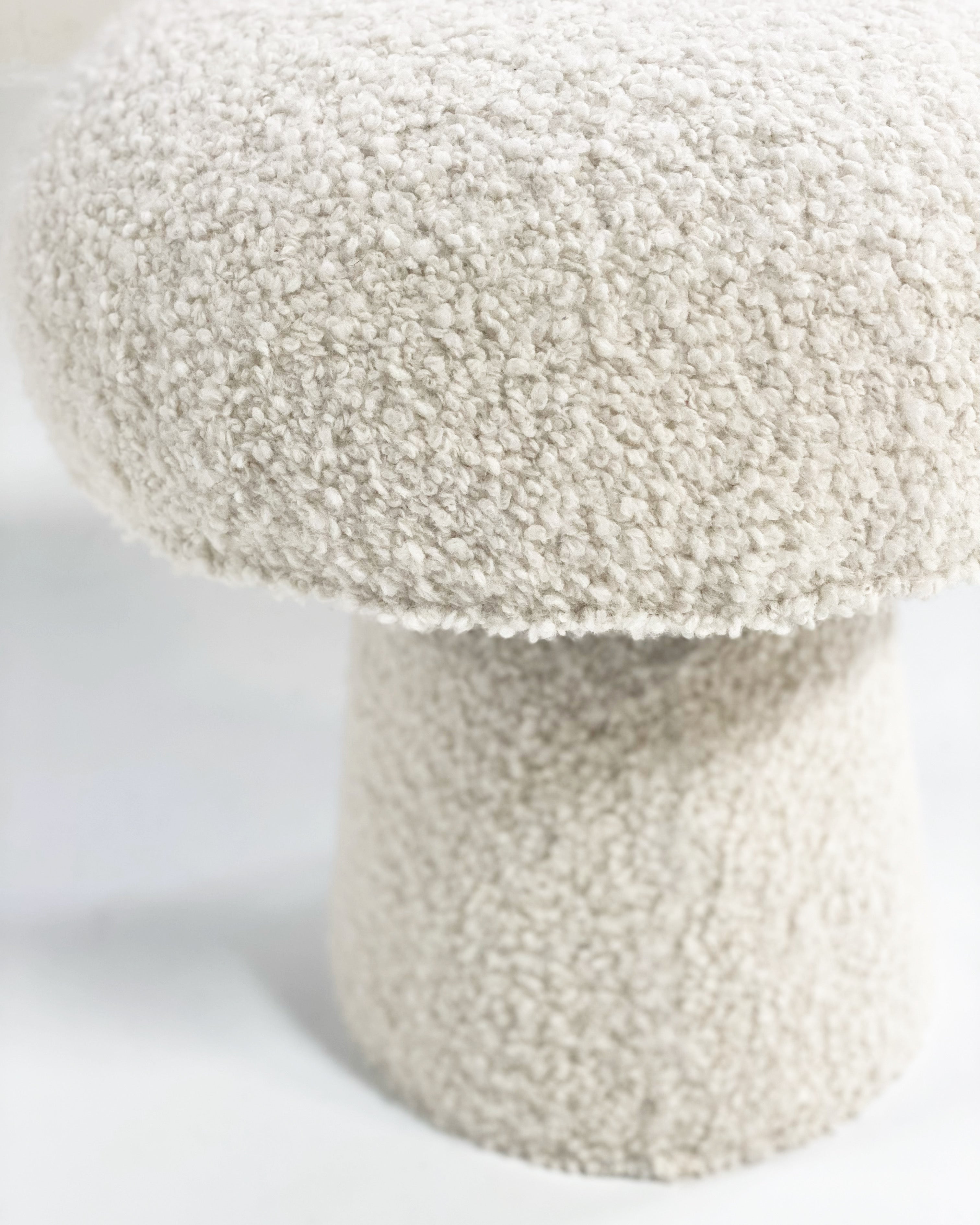 Modern White Boucle Mushroom Ottoman Upholstered Pouf Novelty Footstool  Cute Footrest