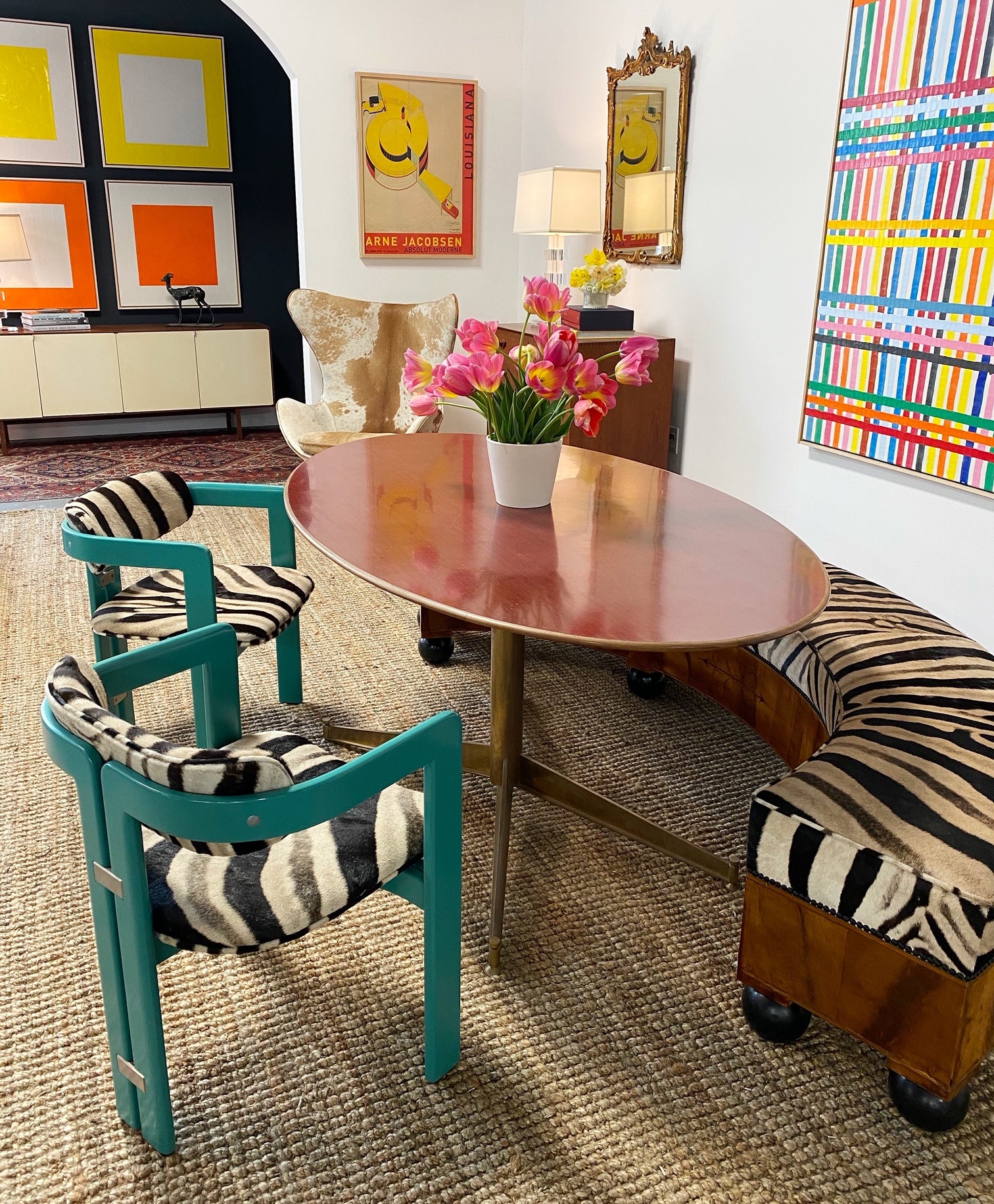 19th Century Fruitwood Banquette in Zebra Hide FORSYTH