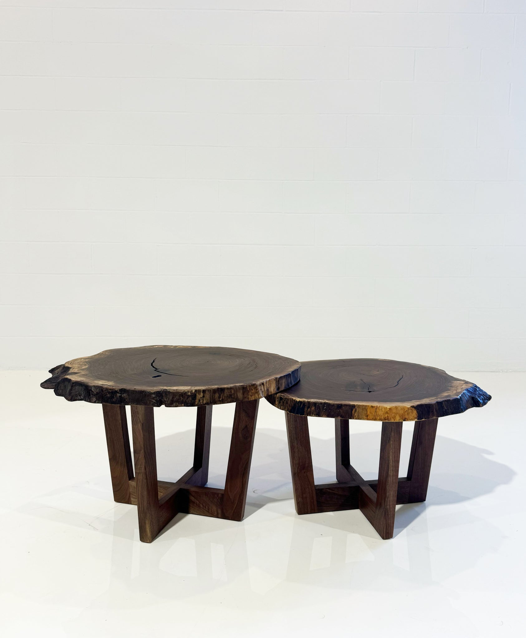 Walnut Burl Slab Nesting Coffee Tables, Pair