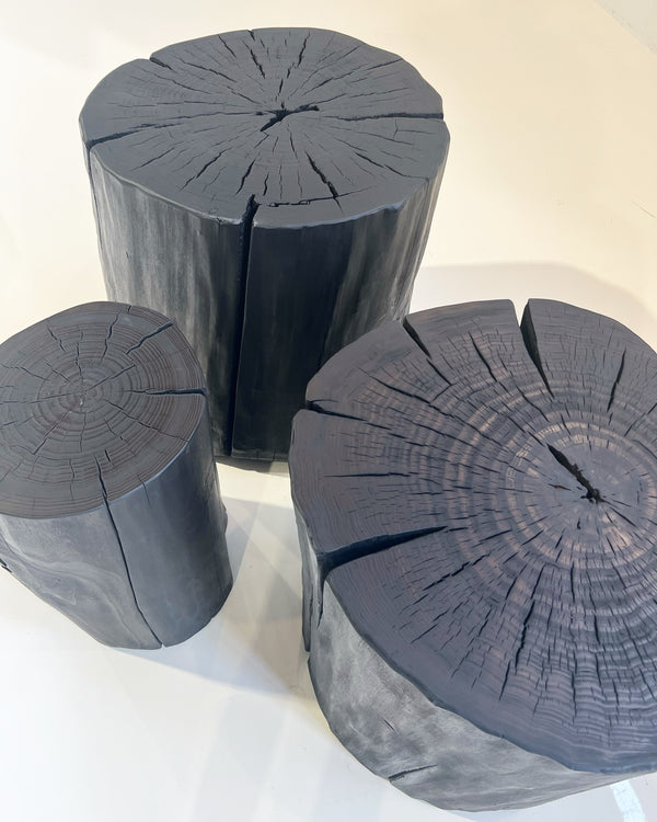 Shou Sugi Ban Log Side Tables, Multiple Sizes