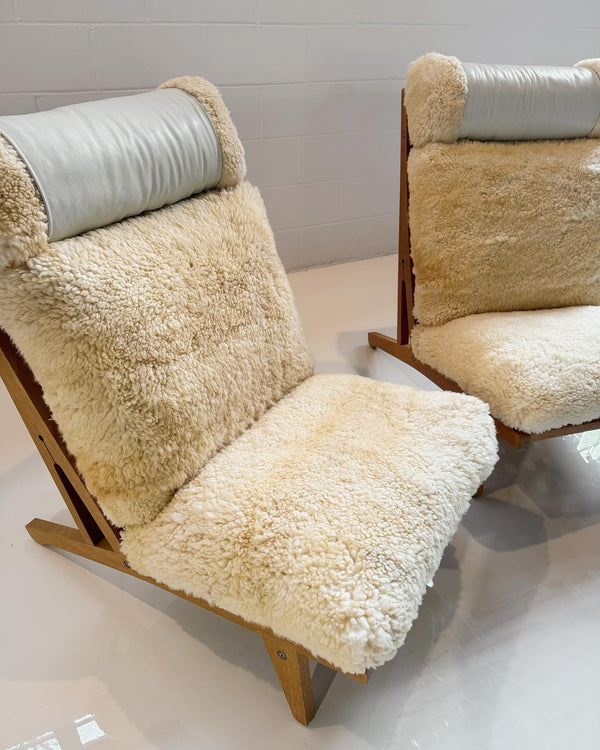 Model GE 375 Lounge Chair in California Sheepskin, Two Available