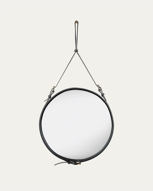 Adnet Wall Mirror, Circle | Black Leather