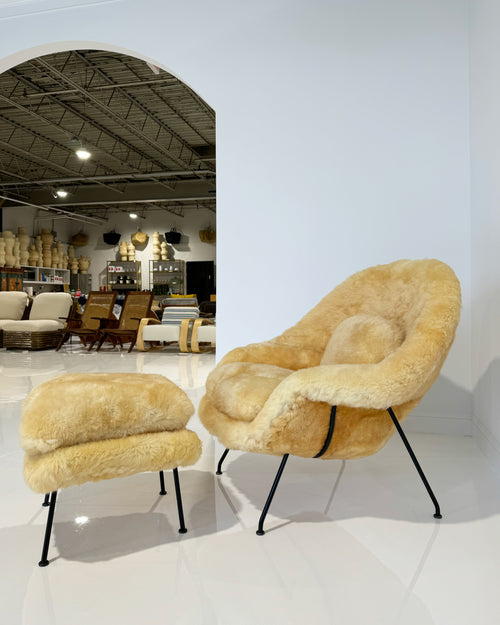 Bespoke Womb Chair and Ottoman in Texas Sheepskin