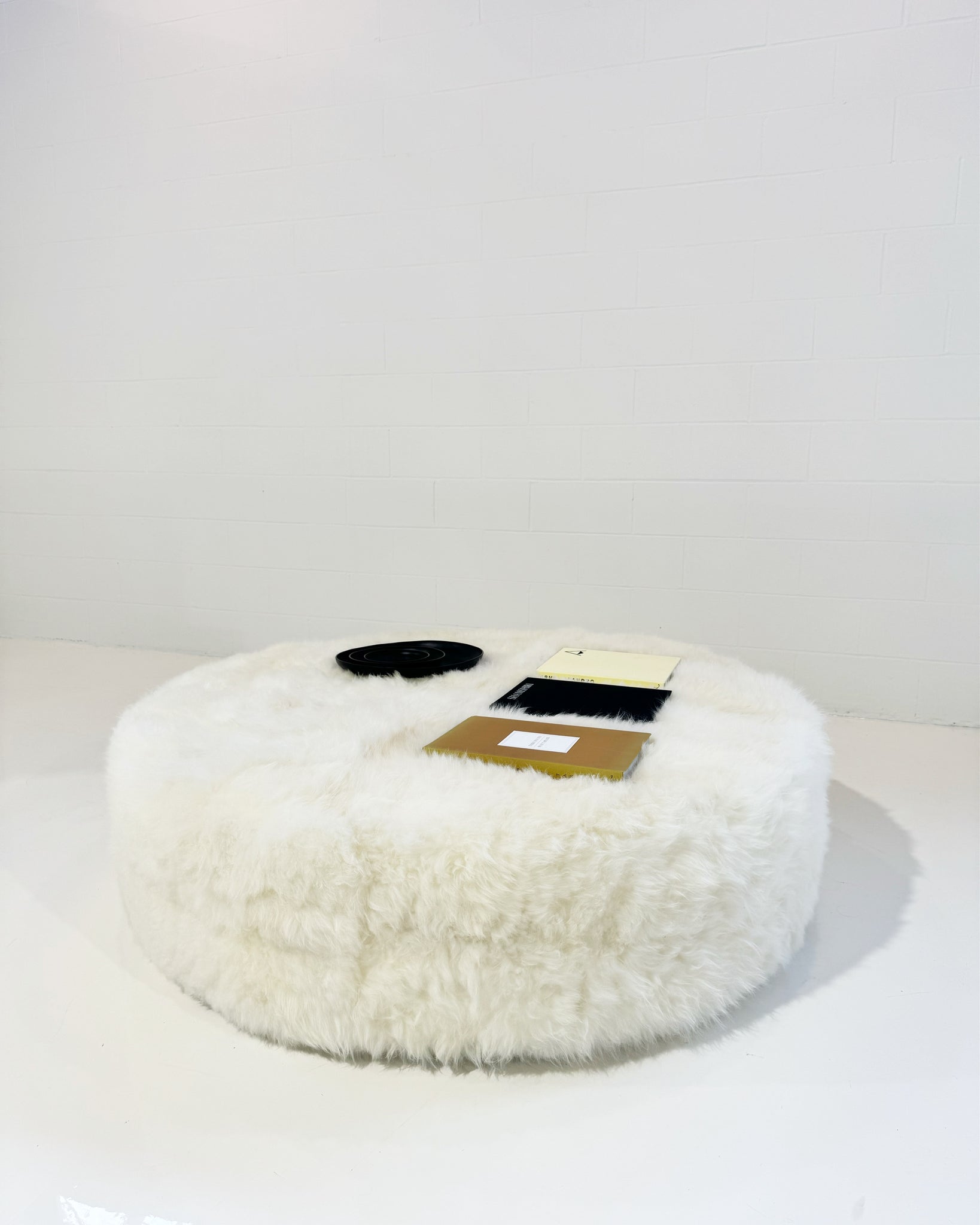 The Forsyth Circle Ottoman in Natural Cashmere Goatskin