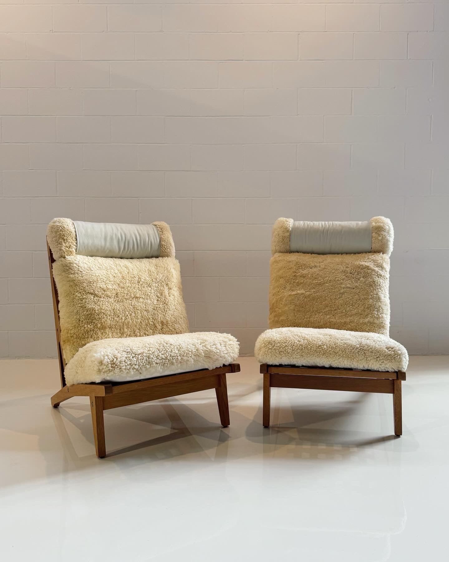 Model GE 375 Lounge Chair in California Sheepskin, Two Available