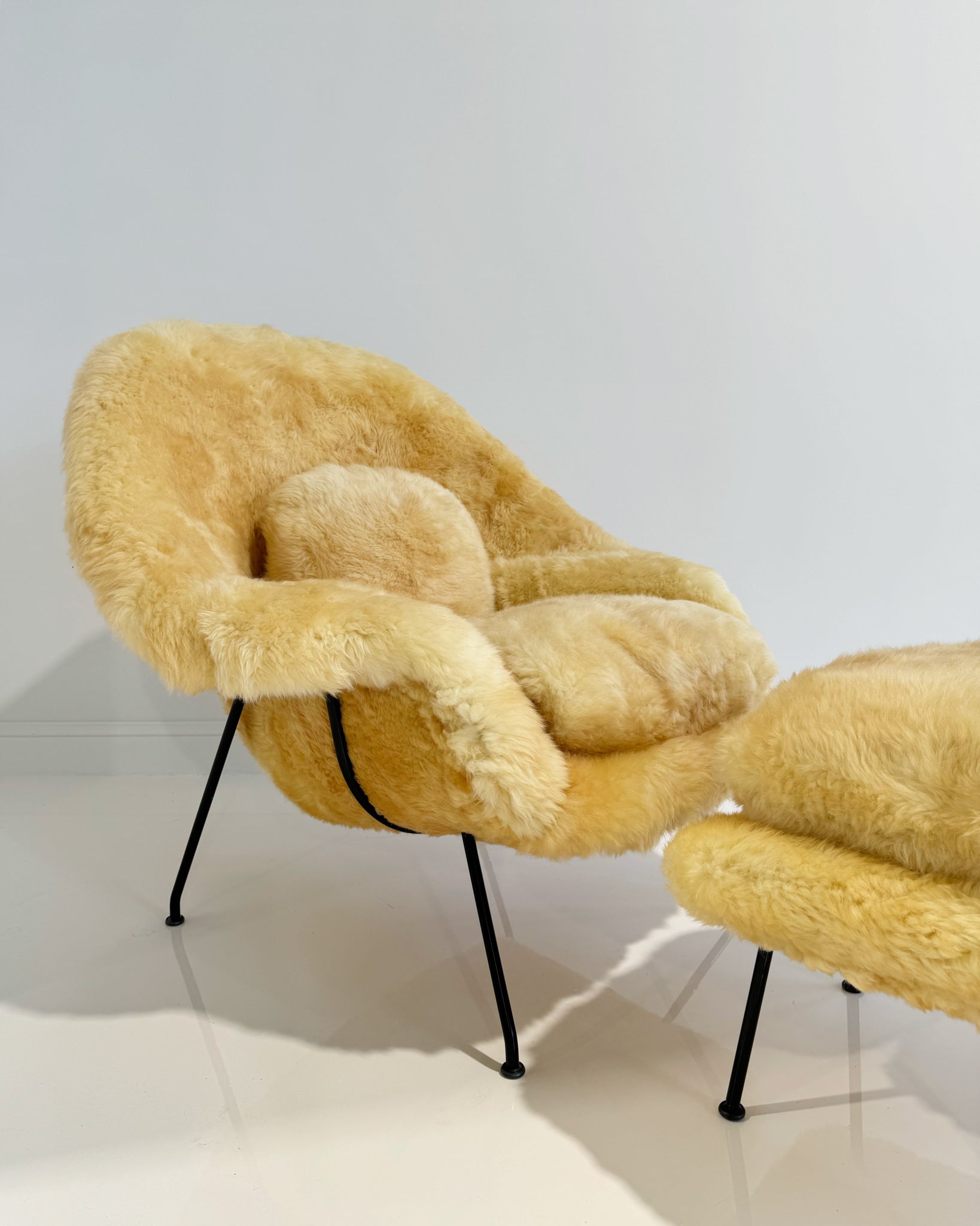 Bespoke Womb Chair and Ottoman in Texas Sheepskin