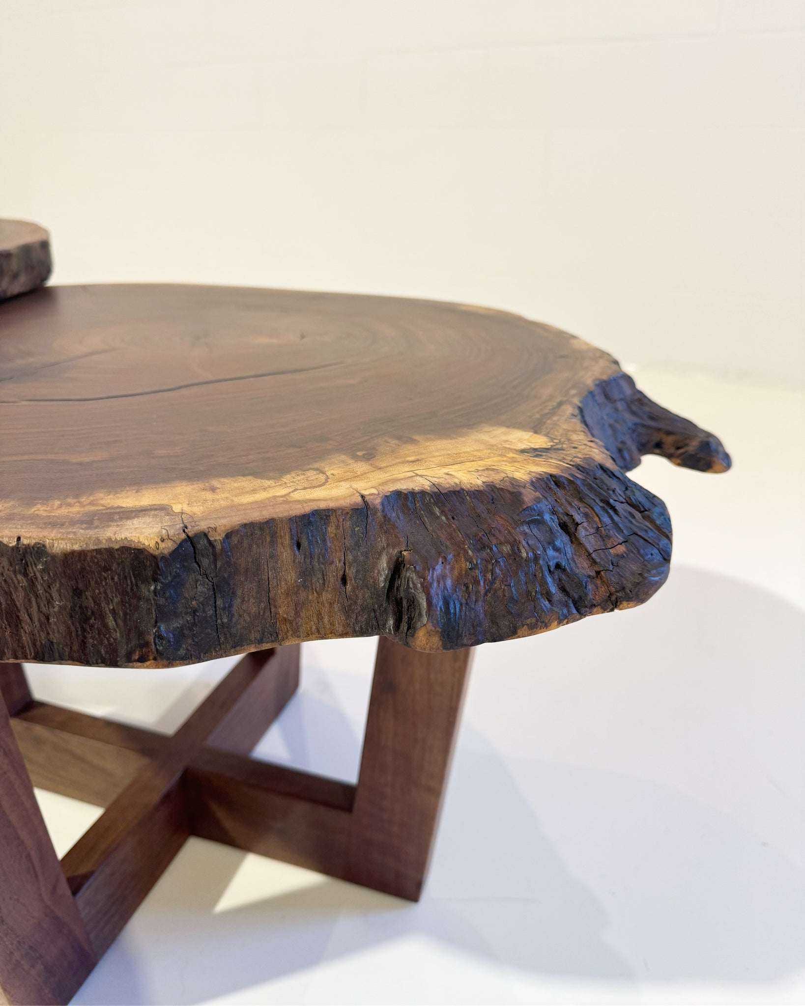 ON HOLD Walnut Burl Slab Nesting Coffee Tables, Pair