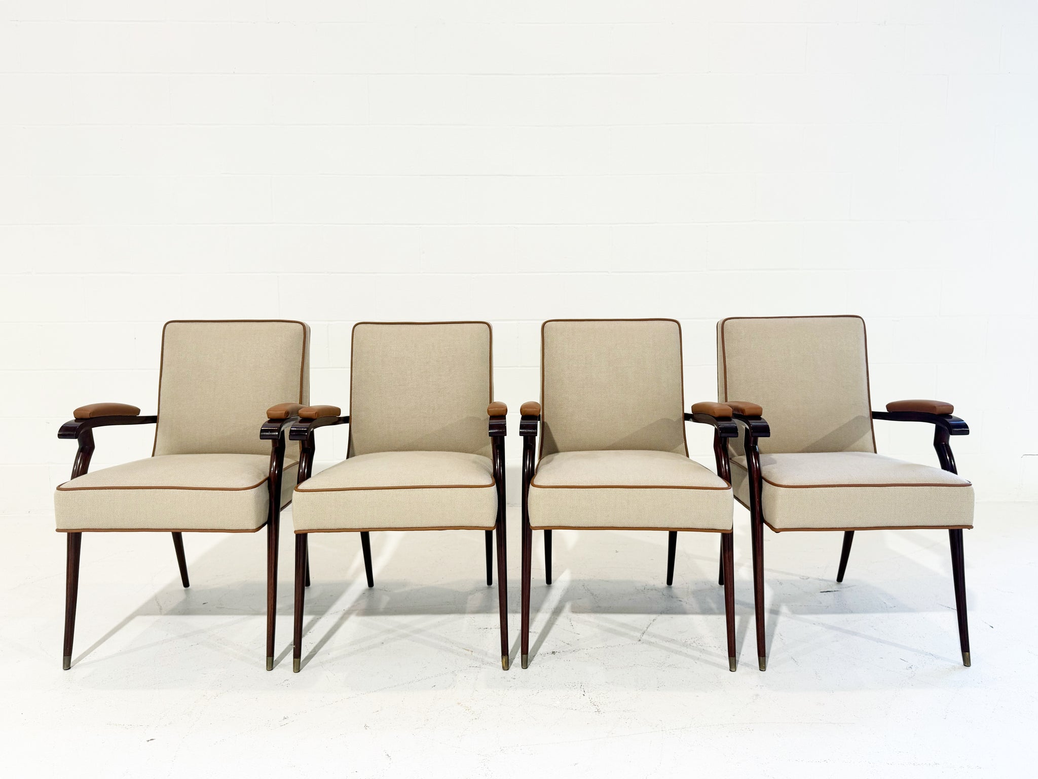 Armchairs in Loro Piana Linen and Leather, Set of 4