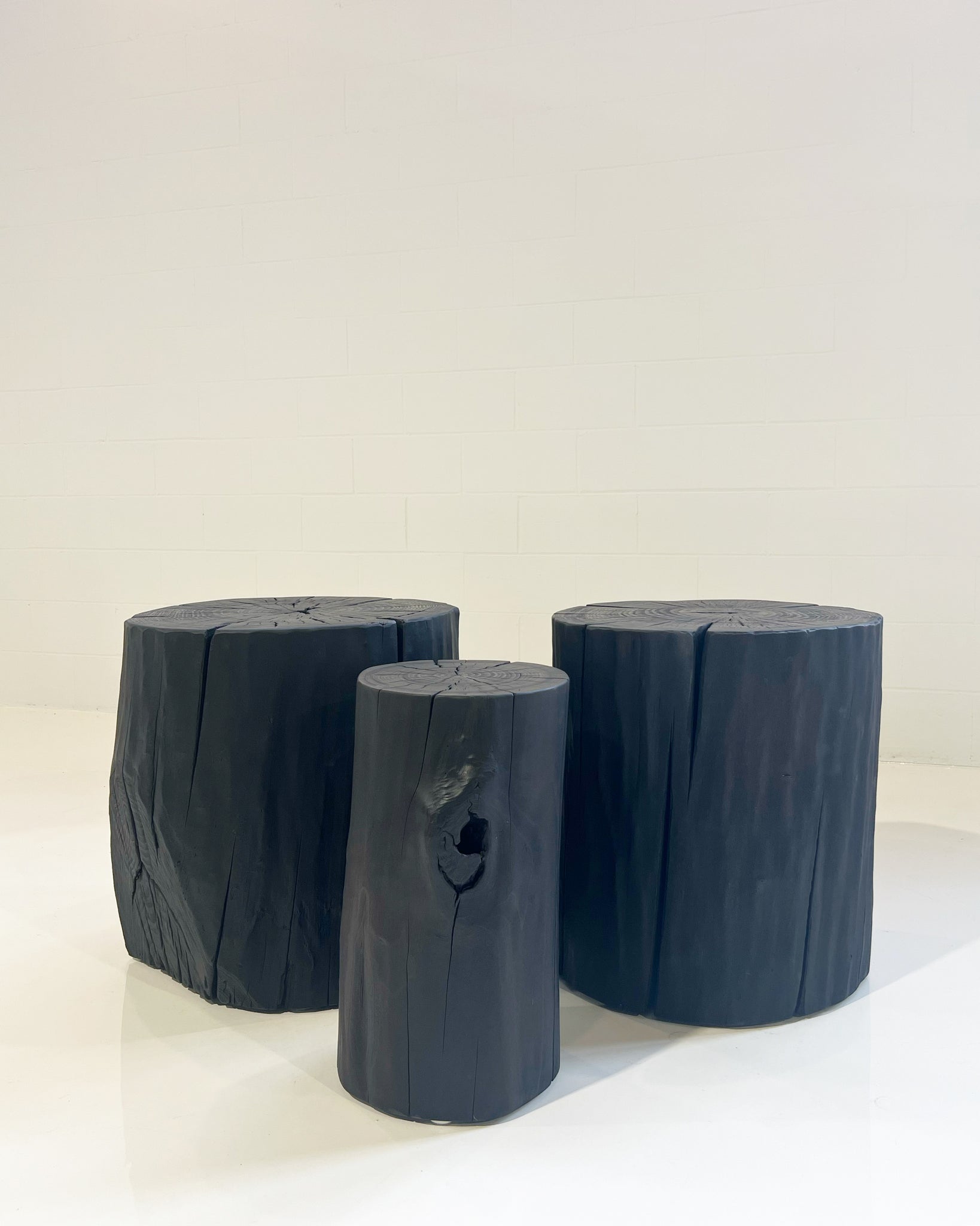 Shou Sugi Ban Log Side Tables, Multiple Sizes