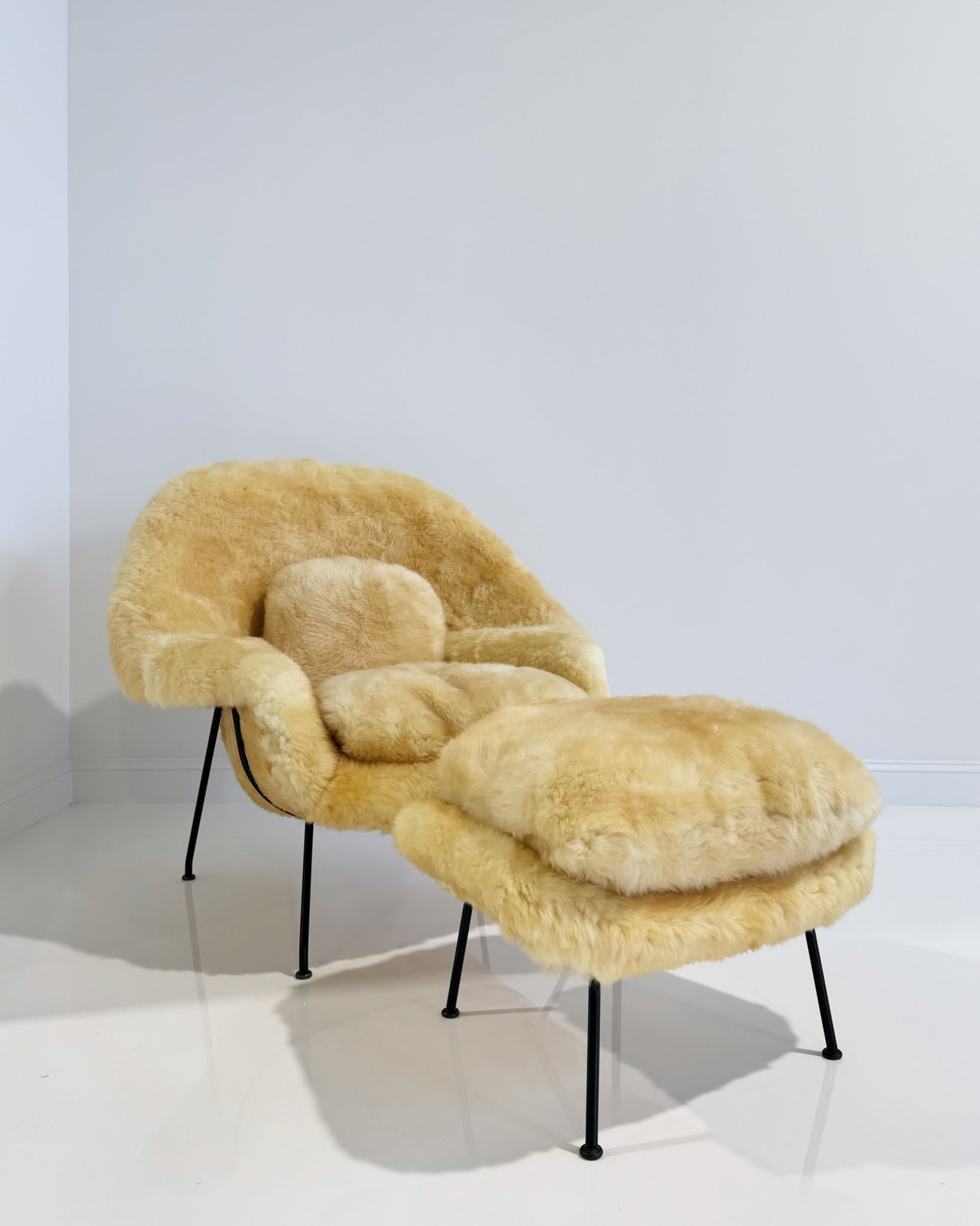 Bespoke Womb Chair and Ottoman in Texas Sheepskin