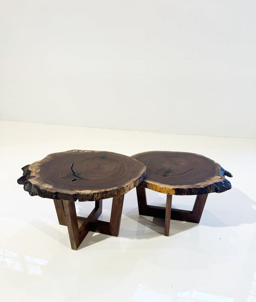 Walnut Burl Slab Nesting Coffee Tables, Pair