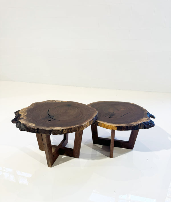 ON HOLD Walnut Burl Slab Nesting Coffee Tables, Pair