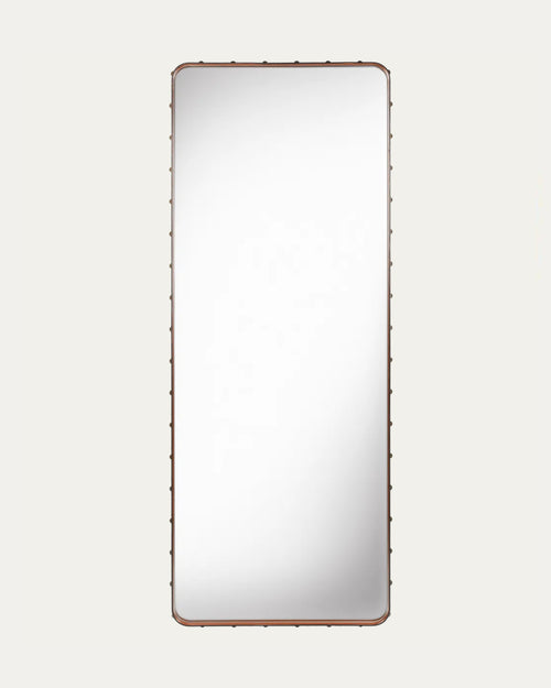 Adnet Wall Mirror, Rectangle | Tan Leather