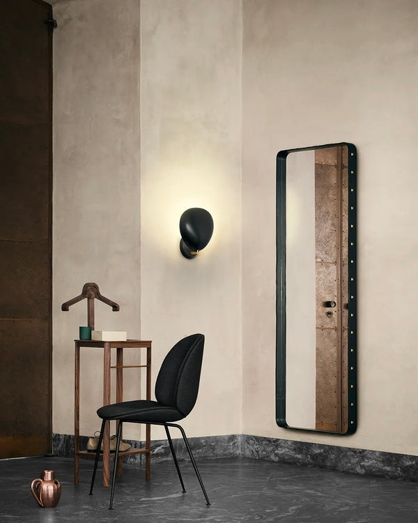 Adnet Wall Mirror, Rectangle | Black Leather