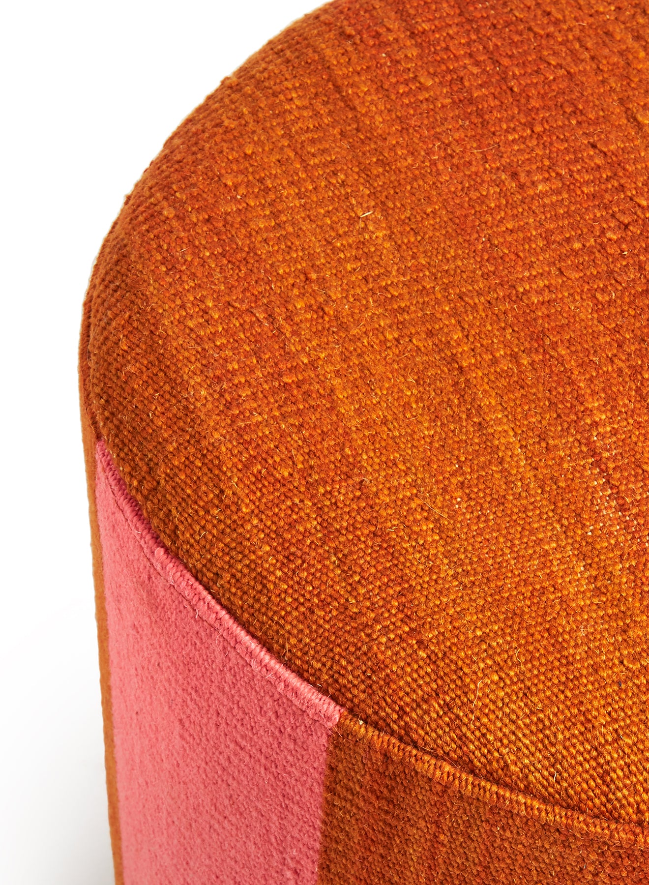 Stripe Wool Pouf Ottoman - Pink