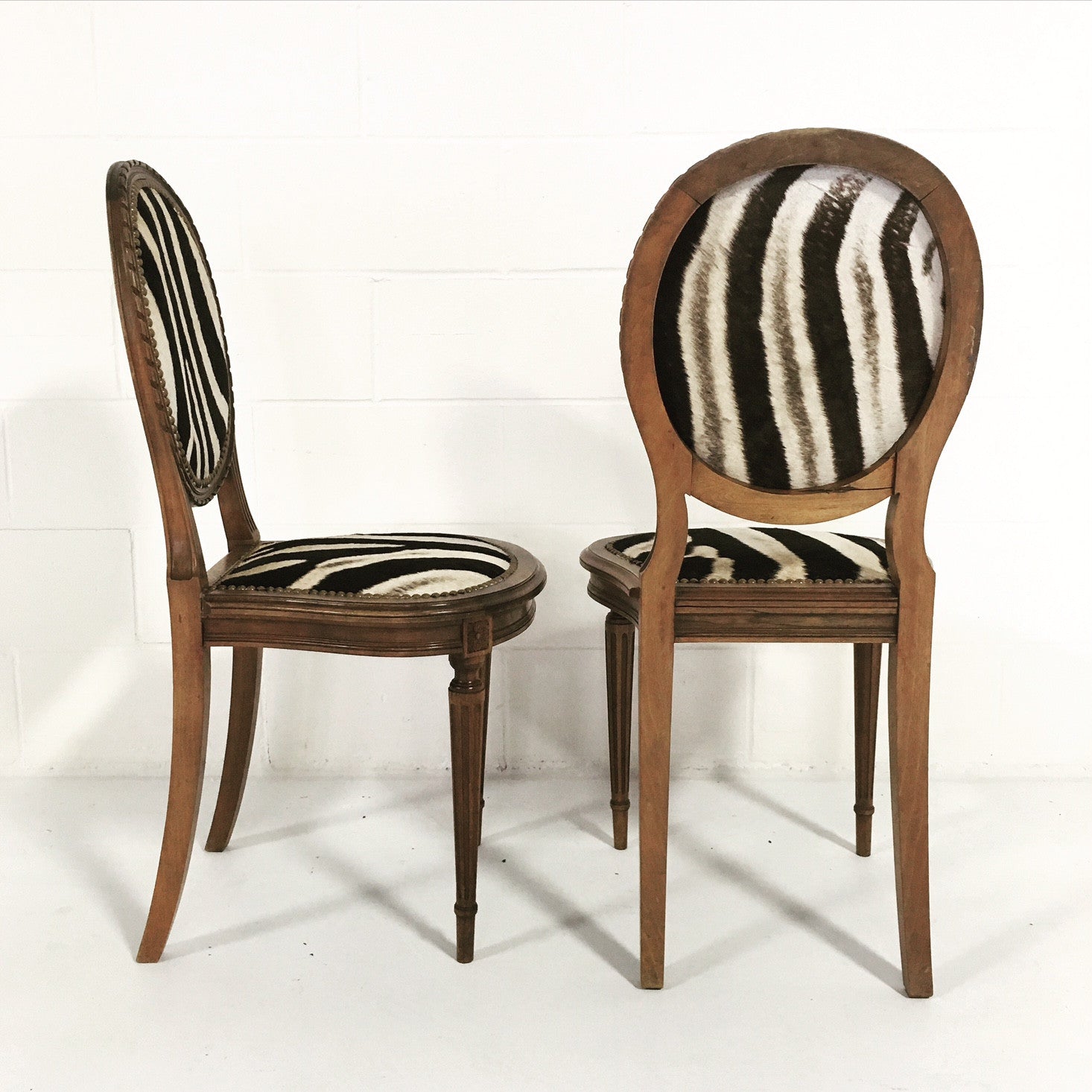 Louis XVI Style Side Chairs in Zebra Hide - FORSYTH