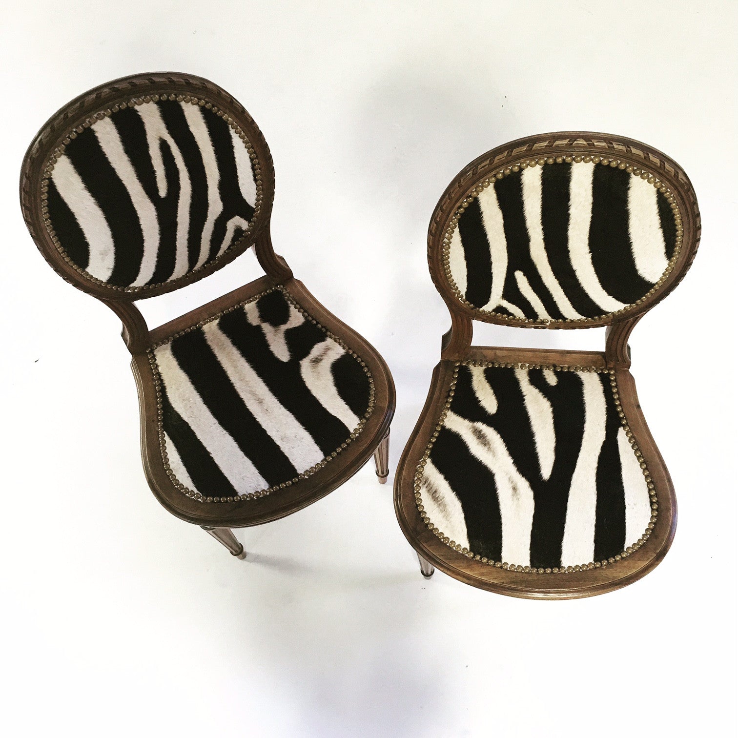 Louis XVI Style Side Chairs in Zebra Hide - FORSYTH