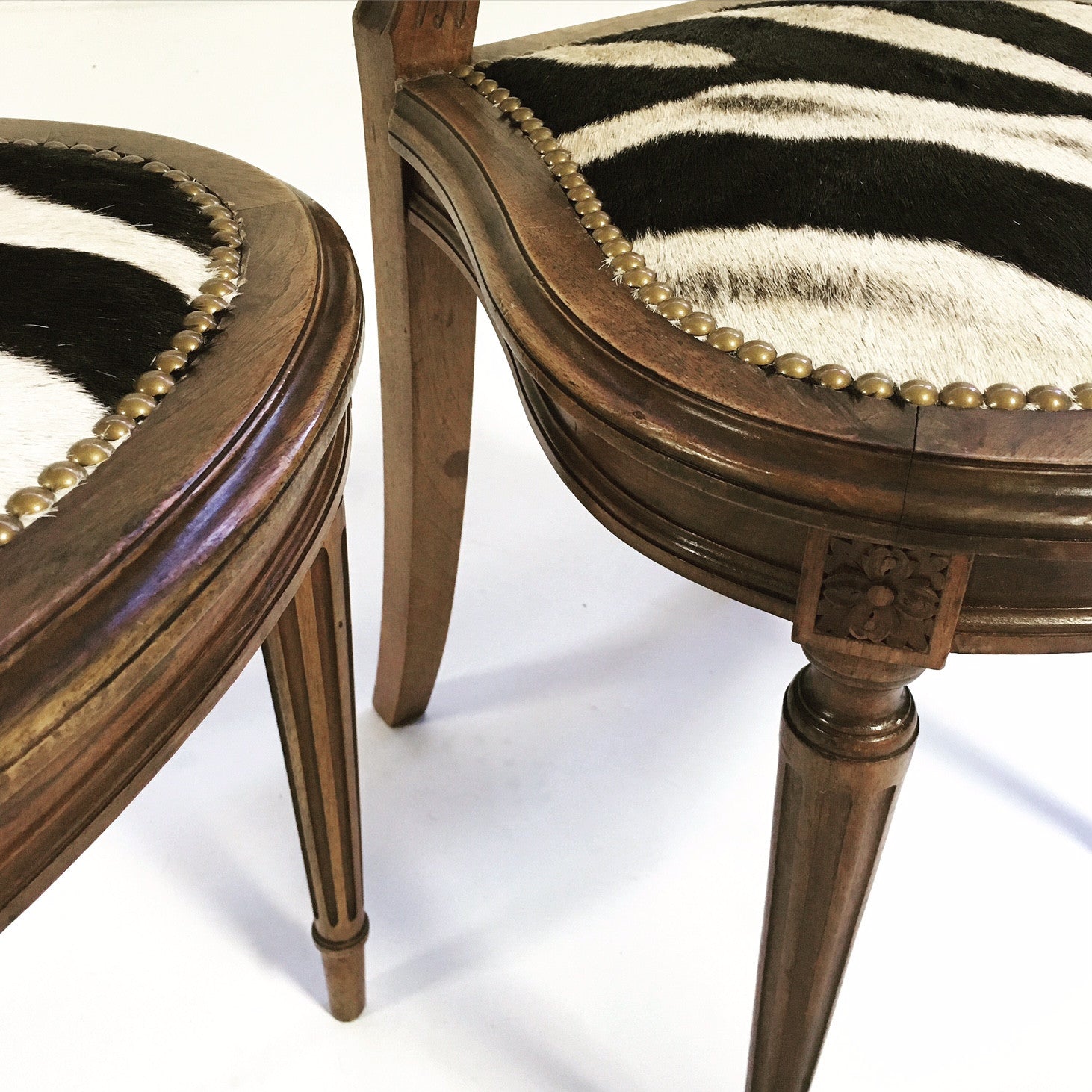 Louis XVI Style Side Chairs in Zebra Hide - FORSYTH